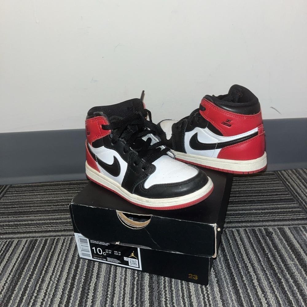 Jordan Kids Black, White, and Red Sneakers